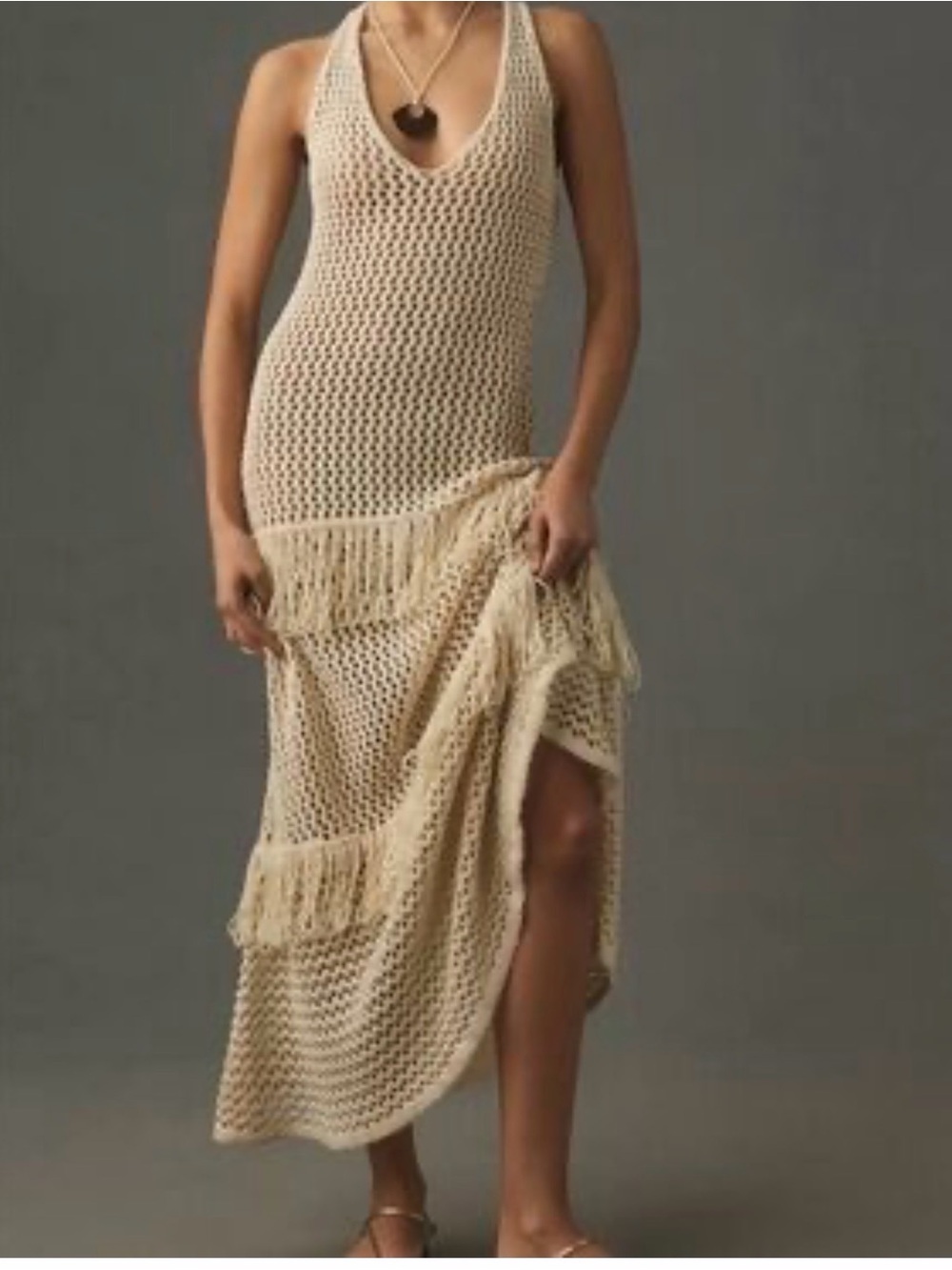 Sunday in Brooklyn Crochet Ruffle Tunic Maxi Dress in Cream